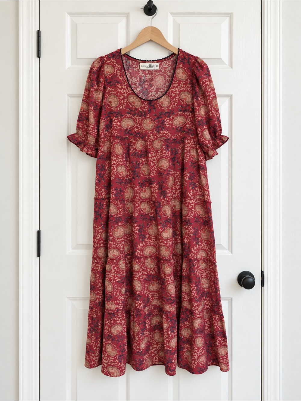 NWOT Natural Life XS Red Floral Tiered Boho Maxi Dress 100% Rayon